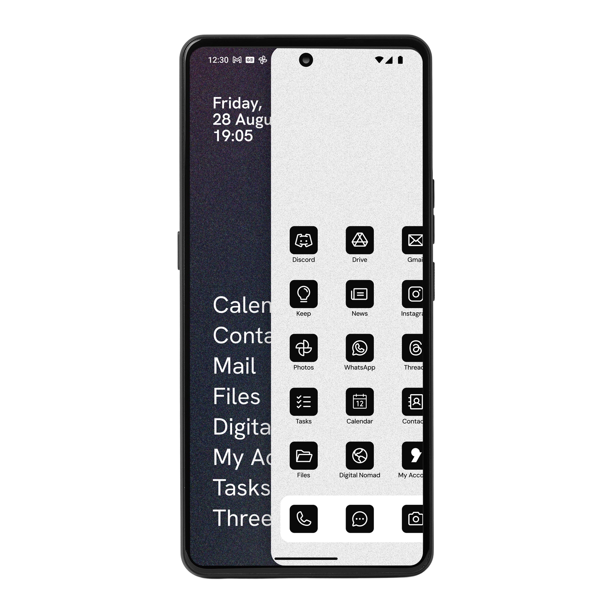 Smartphone with app icons displayed on a white background