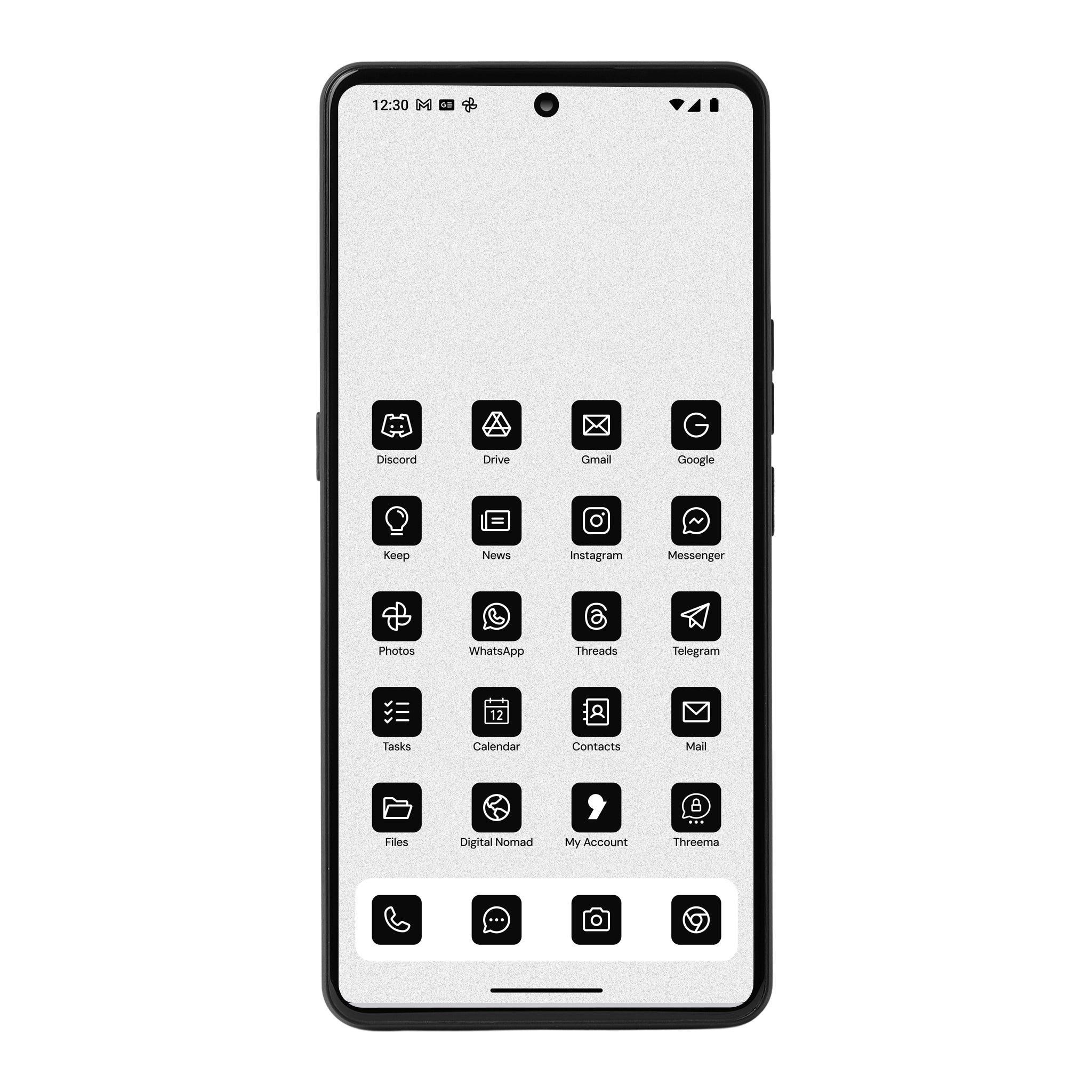 Smartphone with app icons displayed on a white background