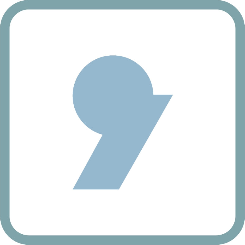 Icona grafica con forma astratta a virgola o segno di punteggiatura.