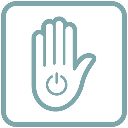 Icona di una mano con simbolo di accensione al centro.