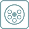 “Circular film reel symbol.”