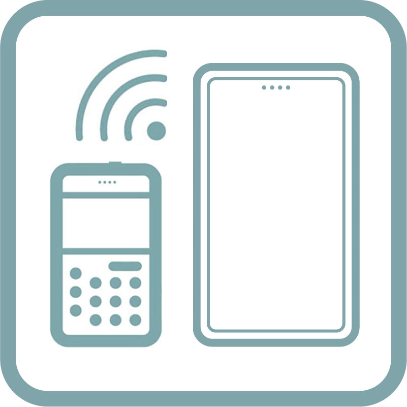 Icon of a mobile phone with signal waves next to a tablet, representing connectivity or tethering.
