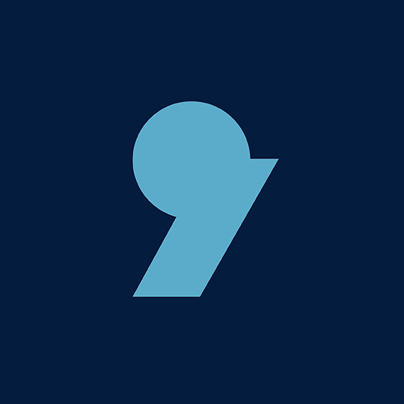 Apostrophy light blue logo on a dark blue background
