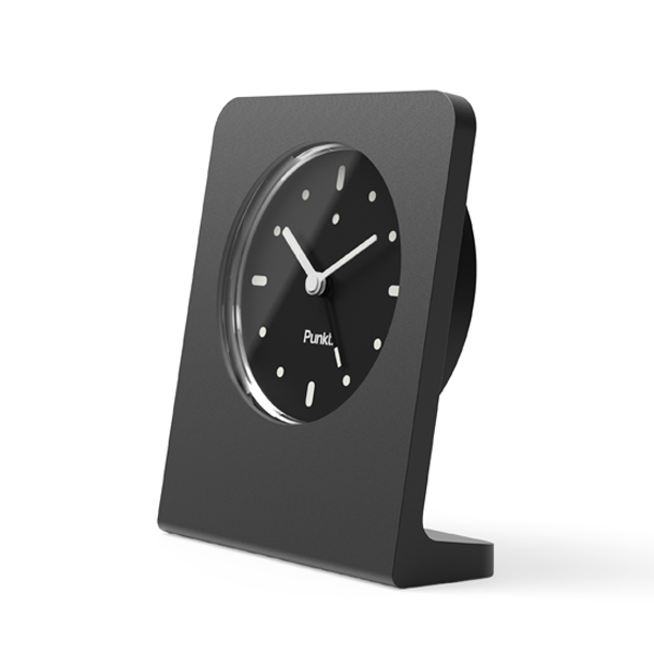 Punkt AC02 alarm clock black showing time with white time hands