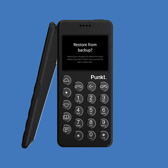 different sides of the MP02 black shown and the screen of the mp02 showing how to backup chats on the pigeon application