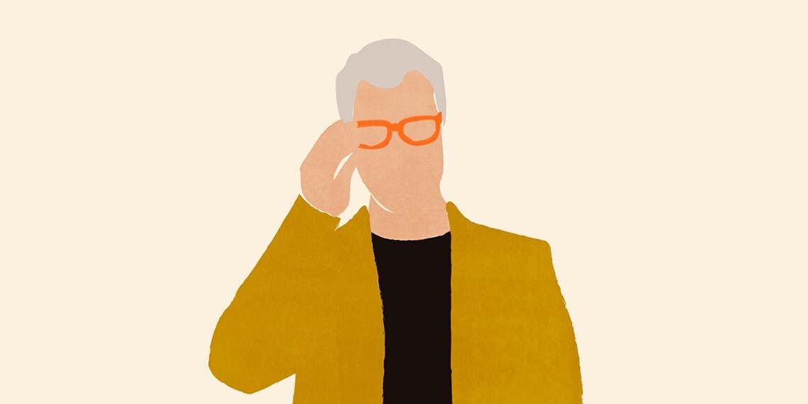 paint of of jasper morrison designer portrait holding his glasses