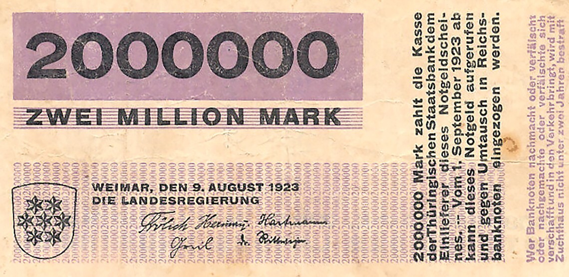 Herbert Bayer, Notgeld, 1923. Hyper-inflation bank notes from Weimar Germany.