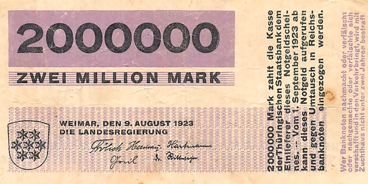 Herbert Bayer, Notgeld, 1923. Banknoten aus Zeit der Hyperinflation in der Weimarer Republik